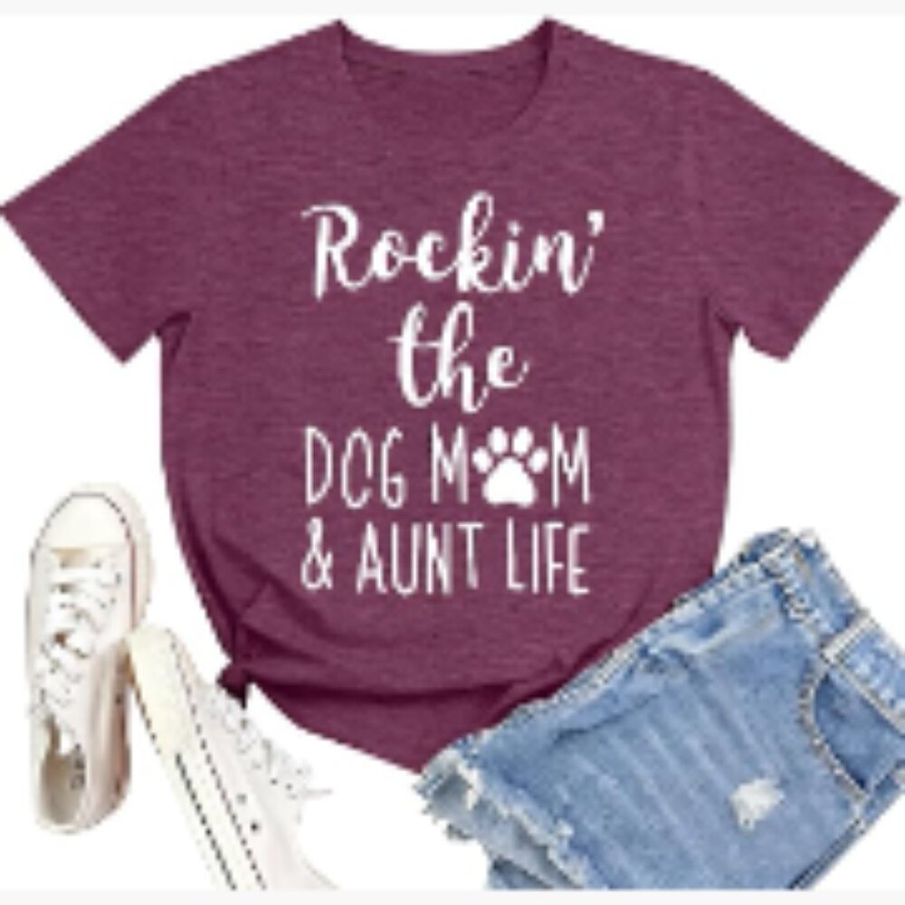 Women's Dog Mom Graphic Tee Short Sleeve Crew Neck Casual T-Shirt